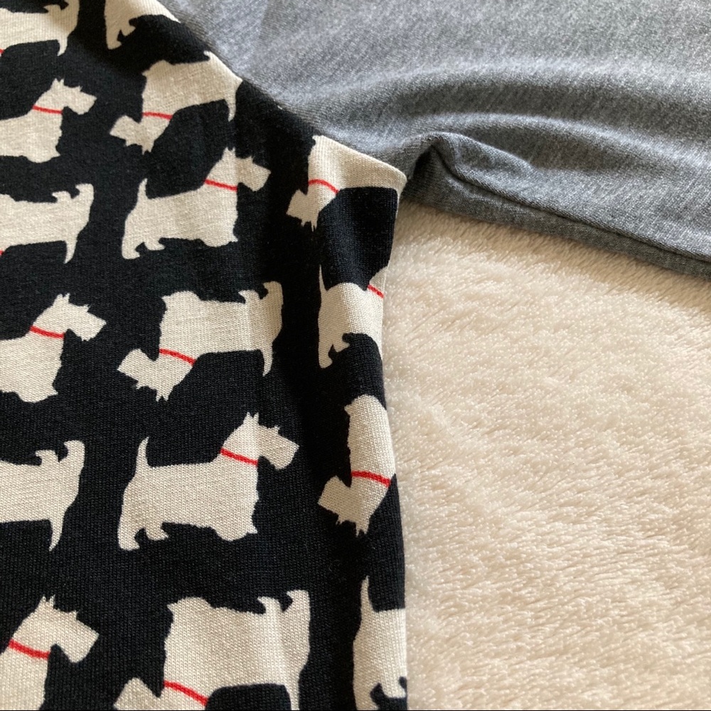 LuLaRoe Julia Scottie Dog Black and Cream Print Dress Size S Gray Raglan Sleeves - Picture 4 of 6